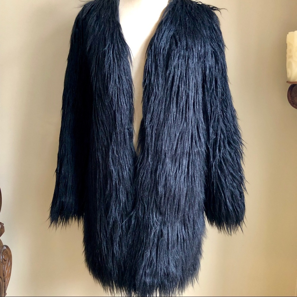 Missguided Black Long Shag Jacket